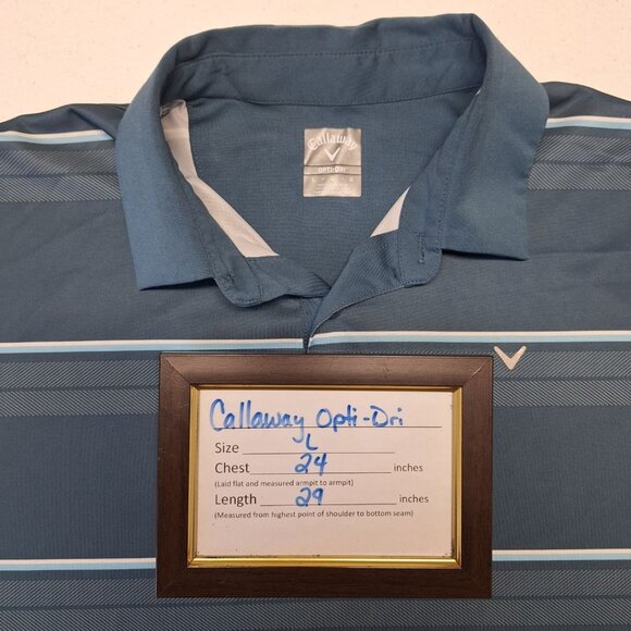 Callaway Golf Shirt Pullover Collar Blue Mens Large Striped Opti Dri Athletic - Picture 5 of 7